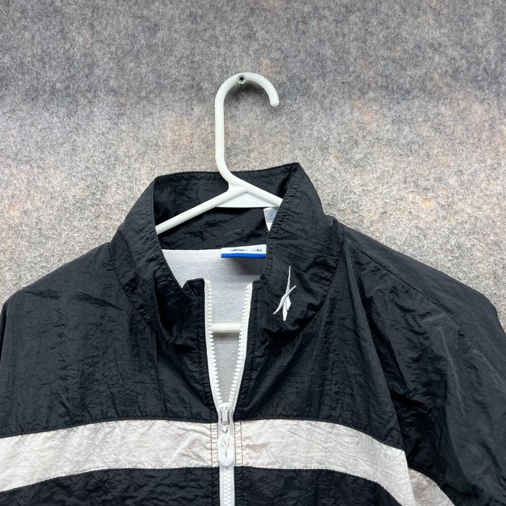 Reebok Jacket Mens XL Black White Full Zip Windbreaker Bomber Vintage 90s Track - Picture 6 of 11